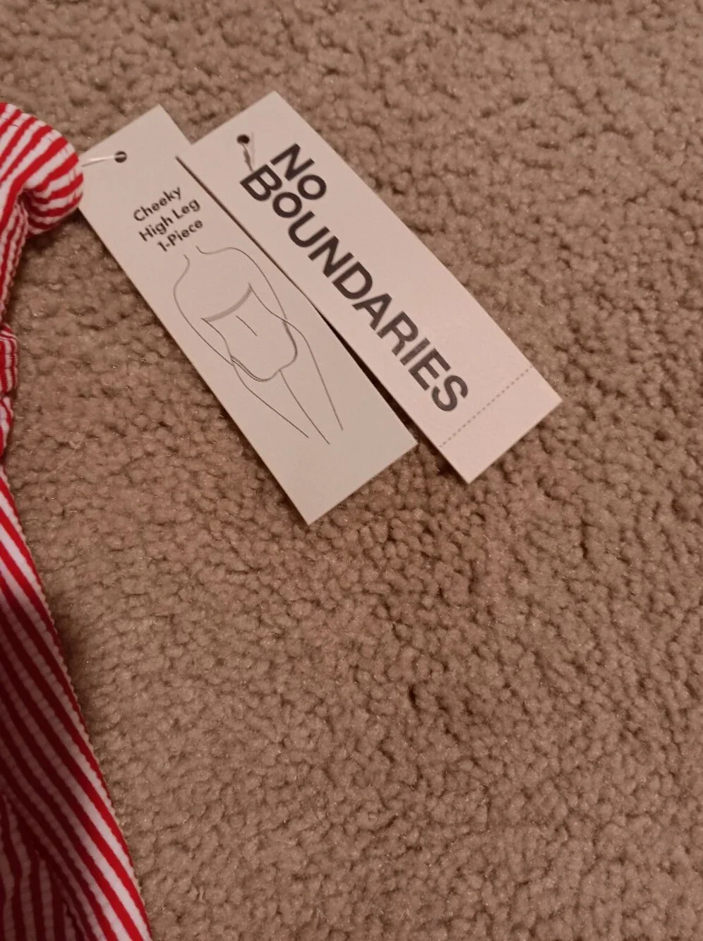 No Boundaries Red & White Striped One Piece Bathing Suit. Medium NWT